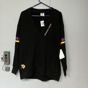 Champion Vikings Black V-Neck Sweater with Purple and Gold Sleeve Stripes
